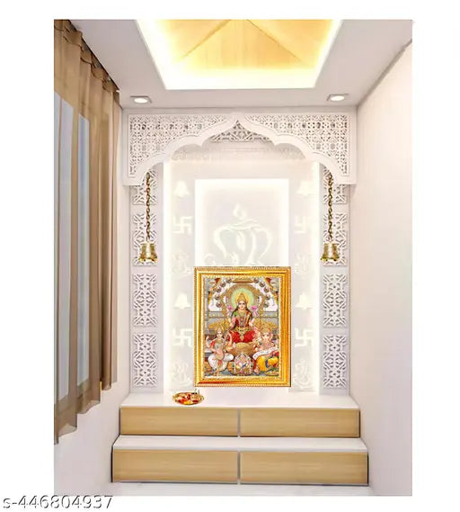 Unique Photo Laxmi Ganesh Saraswati with Kuber ji Golden Colour photo frame