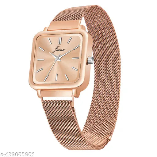 Jainx Square Rose Gold Mesh Chain Analog Wrist Watch for Women - JW8605