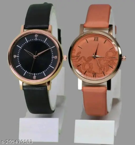 Best Quality Festive Season Flower Designer Round Dial Gorgeous Leather Belt women watches Combo Pack of 2 combo wathces for women stylish girl watches combo pack of 2 analog watches wrist watches combo watches for girls stylish watches Set