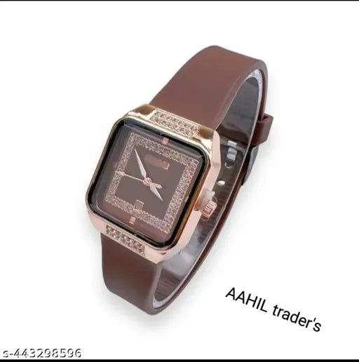 Latest square dimond dail design rubber strap analog watch for girls