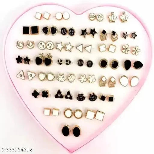 Set of 36 Pair Mix Design Earrings with Heart Box for Women and Girls (1 Box)