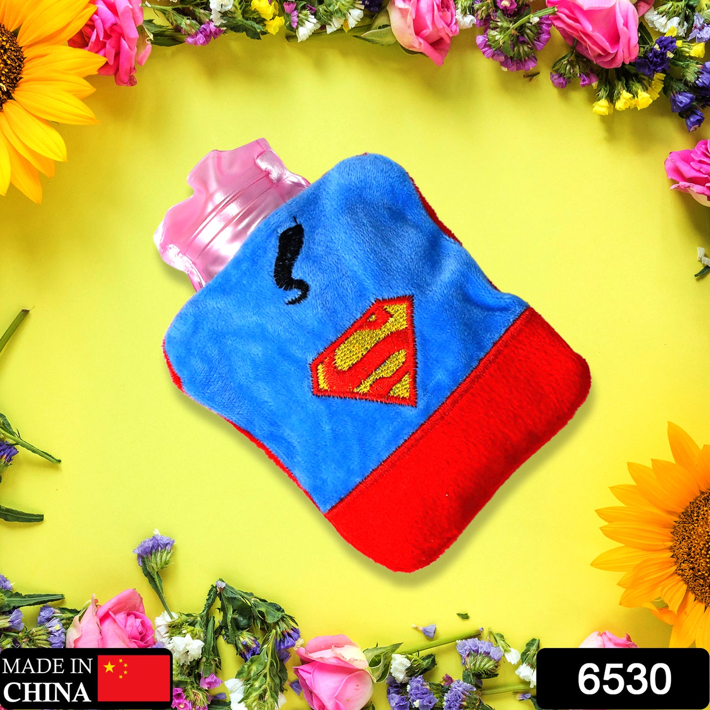 6530 Superman Print Small Hot Water Bag With Cover For Pain Relief Neck Shoulder Pain And Hand Feet Warmer Menstrual Cramps. - Springkart 