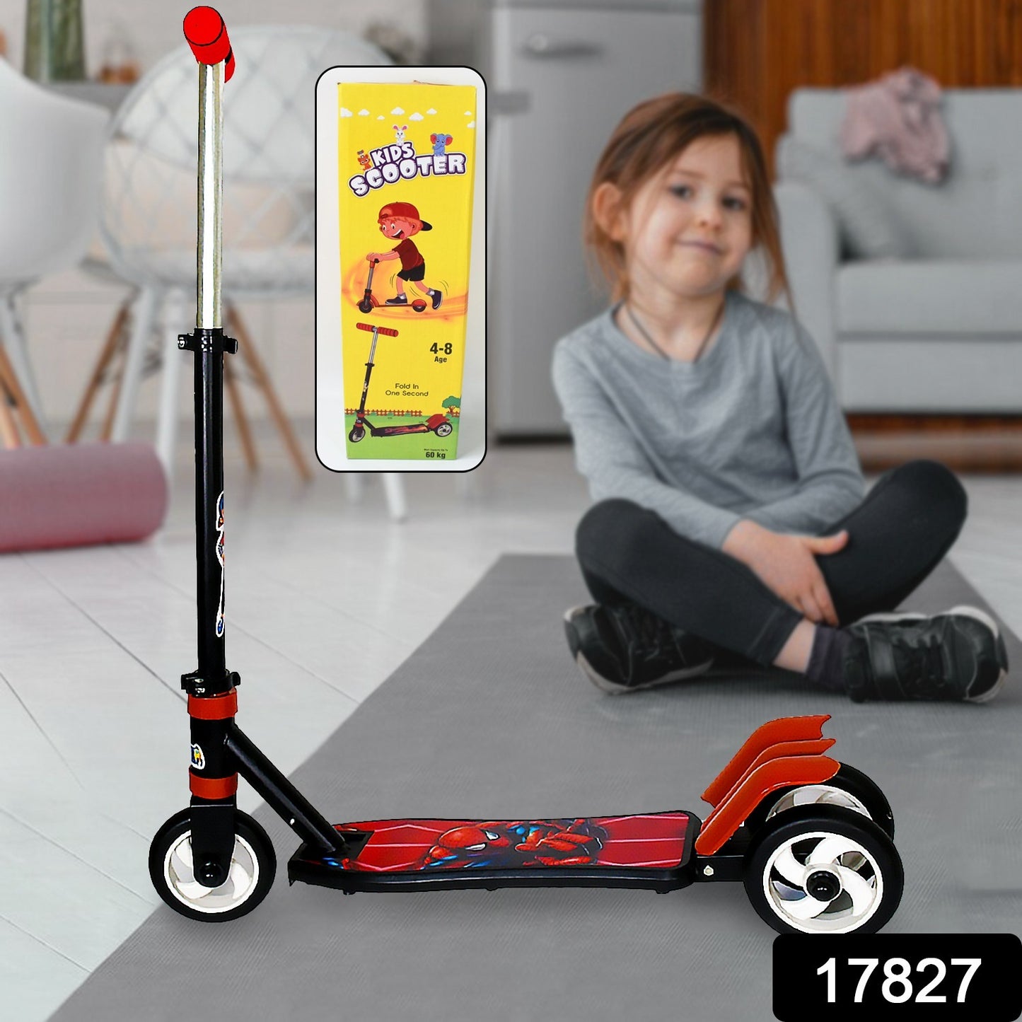 Basic Kids Ride On Leg Push Scooter For Boys And Girls (4 - 8 Years Old Kids) Foldable Scooter Cycle With Height Adjustment For Boys And Girls Multicolor (1 Pc 3 Wheel) - Springkart 
