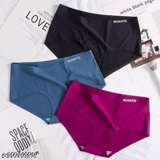 Pack of 3-Womens Ice Silk Seamless Panties Hipster Briefs Ladies Innerwear Medium Waist Soft and Breathable - Springkart 