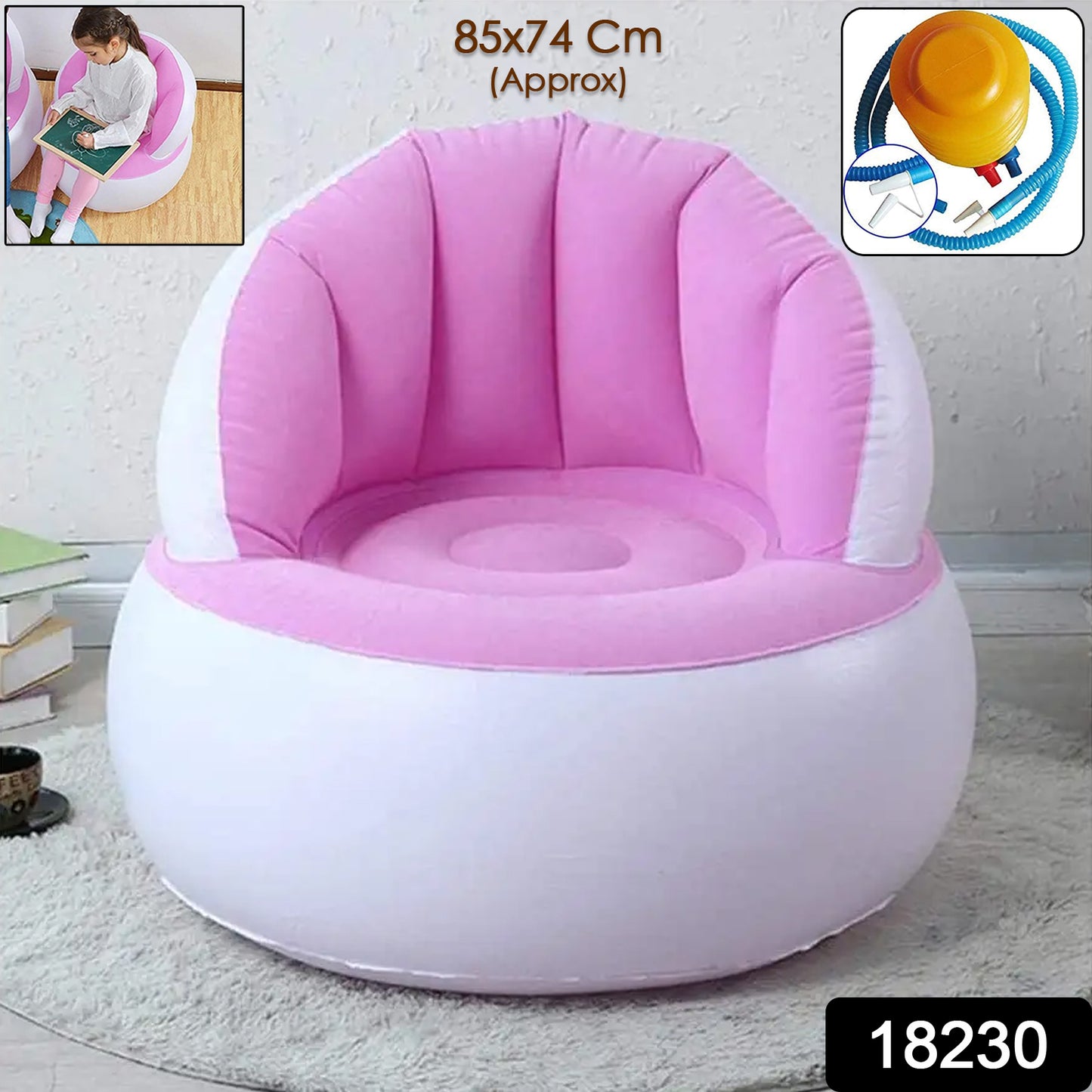 Kids Inflatable Sofa Chair With Backrest Foot Air Pump With Hose (1 Set 85x74 Cm Approx) - Springkart 
