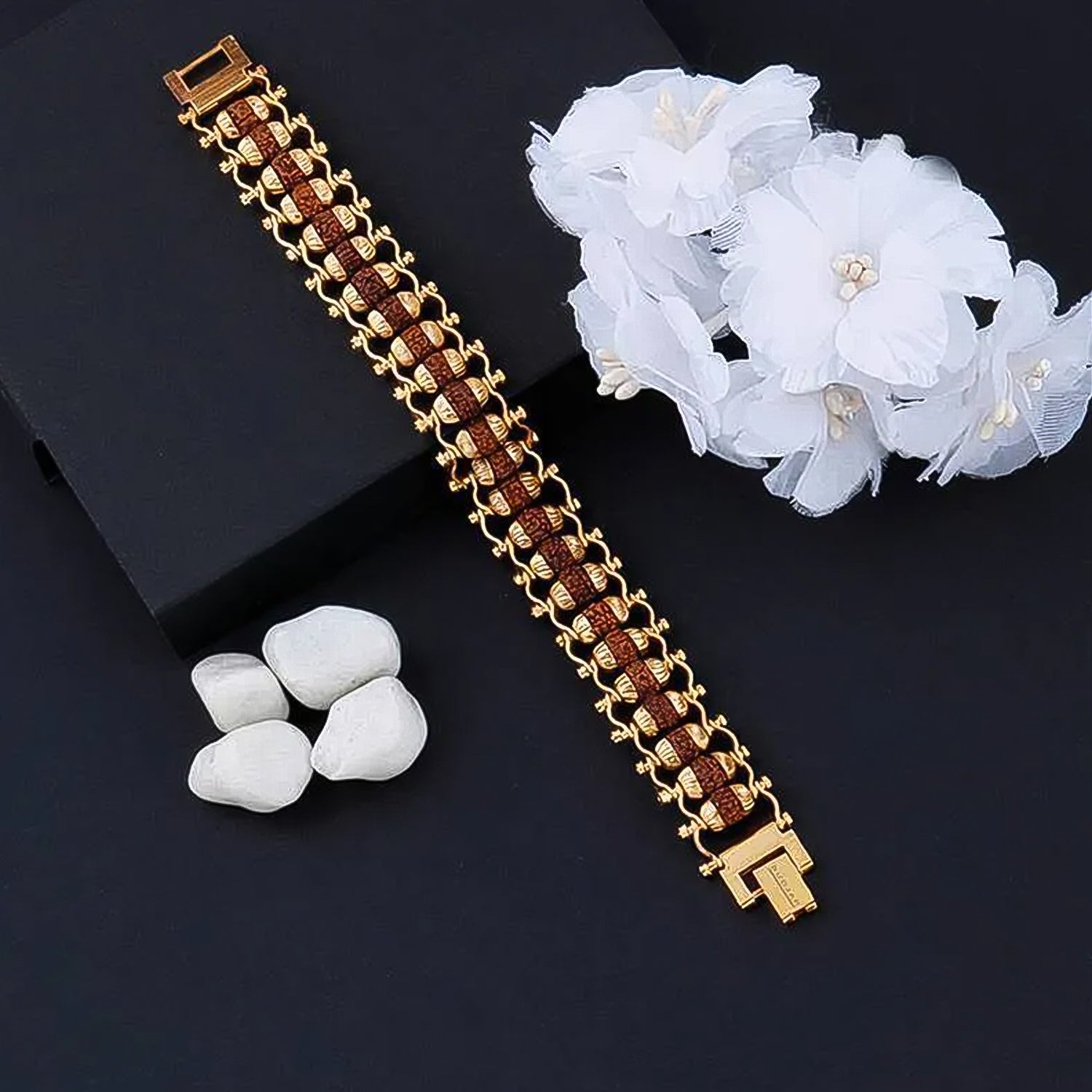 Rudraksha Rakhi For Brother Golden Modern Rudraksha Bracelet Rakhi (1 Pc) - Springkart 