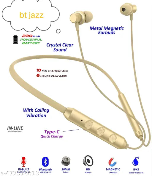 Bluetooth Neckband | Wireless Neckband |  Sound Quality Deep Bass 20Hr Battery Type C Fast Charging Magnetic Lock |Premium Metal Look & Mic Sound | Bluetooth Headphones | Bluetooth Earphone g