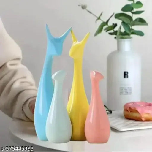 Lucky Deer Family Set | Family of Four Statues Matte Finish Ceramic Sculptures | Home Decoration | Figurine Accessories | Art Gifts | Crafts Pack of 4
