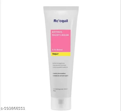 Rc'cquil Cream |Rc'cquil 0.1% Retinol Night Cream | Repairs Wrinkles & Fine Lines | Improves Skin Firmness | Beginner Friendly | All Skin Types | 30G