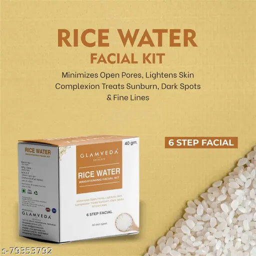Rice Water Brightening Facial Kit|All Skin Types |  6 Steps Facial  Kit | For Skin Brightening|Dark spots  |Pigmentation Removal | Evens Skin Tone | Paraben Free| Pack Of 2 80gm