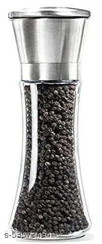 TDA Steel Salt and Pepper Grinder Adjustable Ceramic Sea Salt Grinder & Pepper Grinder - Tall Glass Salt and Pepper Shakers - Pepper Mill & Salt Mill