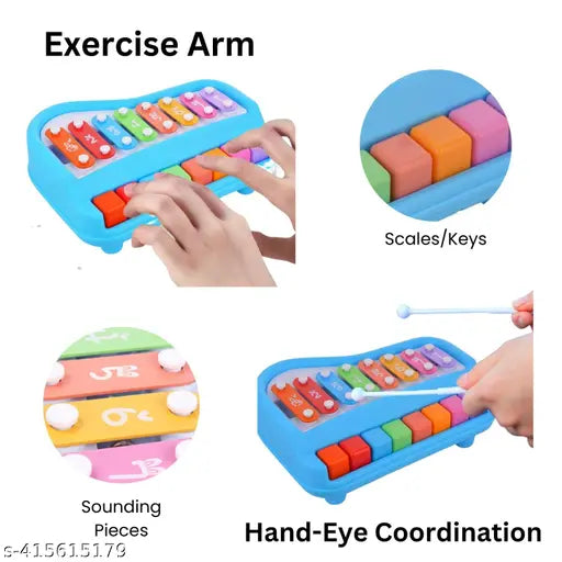 Xylophone Learning Toys Kids Educational Knock Playing 2 in 1 Colorful Plastic Percussion Piano Toy PACK OF 1