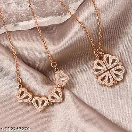 Women New Fashion Jewellery Multi-style Magnatic Necklace Opening And Closing Four Leaf Clover Pendant - Springkart 