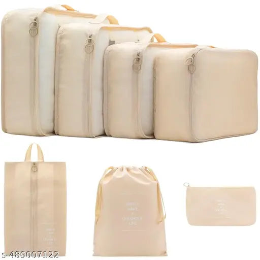 ( Multicolor) Travel Organizer 7 in 1 Travel Laundry Cosmetics Luggage Packing Organizers Set Makeup Bags Organizer Packing Cubes with Shoe Bag for travel, Nylon