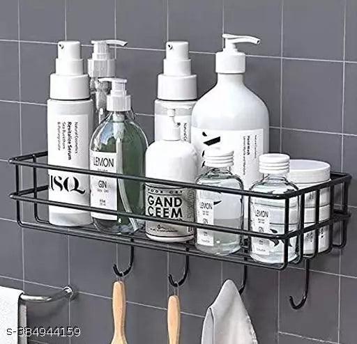 2pcs combo Steel Self-Adhesive Multipurpose Bathroom Shelf with Hooks - Springkart 