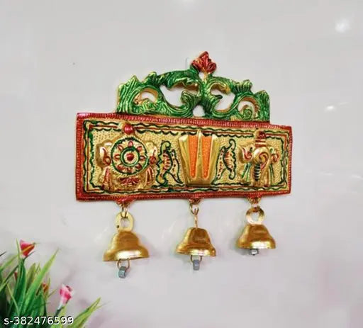 Tirupati wall Hanging Shankh Chakra Namah Showpiece - 15 cm (Metal, Multicolor)