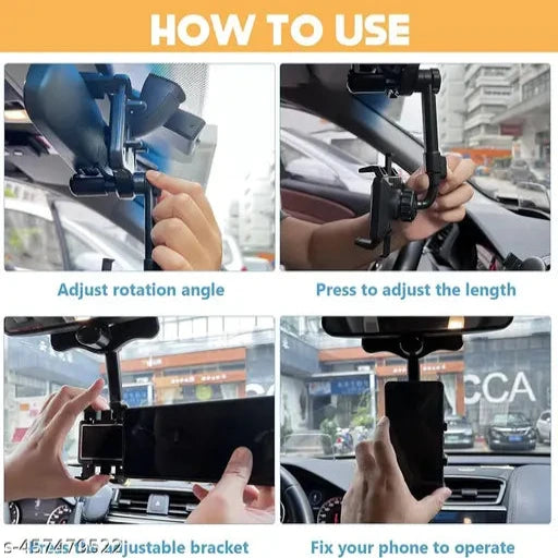 Rearview Mirror Phone Holder for Car,360°Rotatable and Retractable Universal Multifunctional Adjustable Rear View Mirror