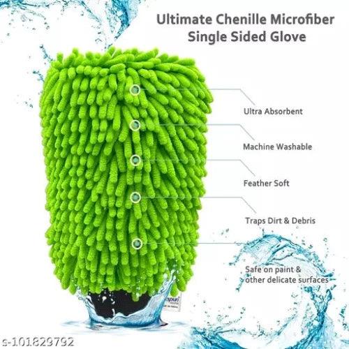 SOFTSPUN Microfiber Double Side Chenille Mitt, 1 Piece Set 1700 GSM Green. Multi-Purpose Super Absorbent and Perfect Wash Clean with Lint-Scratch Free Cars, Window, Kitchen, Home Dusting! car brushes & dusters - Springkart 