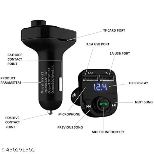 Wireless Bluetooth FM Transmitter in-Car FM Adapter Car Kit with Hands Free Call and USB Car Charger (X8)