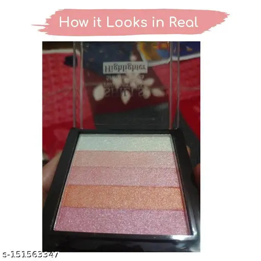 RONZILLE metallic blusher square palette case & Long Lasting Highlighter  (shade 02)