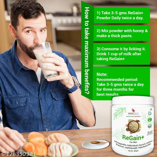 MedicoExperts ReGain+ For Men 300gm (For 1 month) Helps in Managing Performance, Stamina & Stress | Enriched with Ashwagandha Powder ,  Safed Musli, Kaunch, Gokhru, Shatavari, Jeshthamadh & Vidarikand Powder