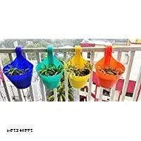 Plastic Single Hook Hanging/Railing Pot Planter Flower Pots, Multicolour Set (Pack of 6)-Medium Size