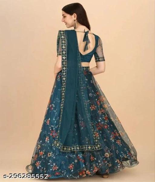 FULPARI Embroidered Semi Stitched Lehenga Choli (Light Blue) - Springkart 