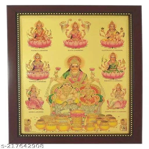 God Kubera and Goddess Lakshmi with Ashta Lakshmi Photo Frame, Gold Plated Foil Embossed Picture Frame - Springkart 