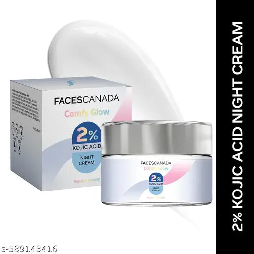 FACES CANADA Comfy Glow 2% Kojic Acid Night Cream - 25g | Brightens Skin | Fades Dark Spots & Acne Marks | Evens Out Skin | Nourishes & Hydrates | Gentle & Effective | Smooth Texture