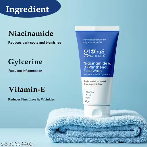 Globus Naturals Niacinamide, Pearl & Refreshing Face Wash Combo- Set of 3, 50gm