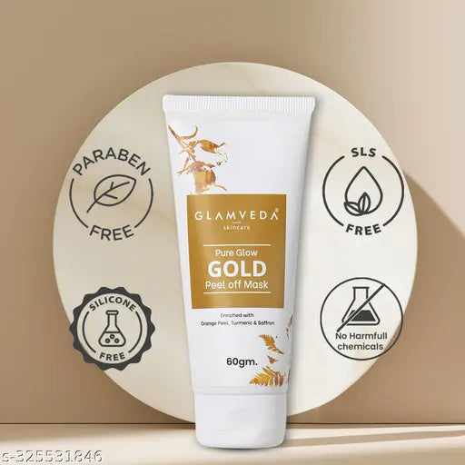 Glamveda Pure Glow Gold & Activated Charcoal Peel Off Mask ( Pack Of 2) | Face Pack Blackhead & Whitehead ,de tan & Dark Spots Removal | All Skin Types , Paraben Free 120 gm