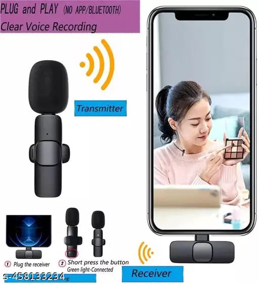 deep Dual Wireless Microphone Plug and Play,Live Stream & Video Recording (K-9 Double Microphone)
