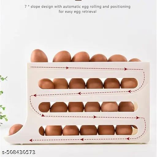 Auto Rolling Fridge Egg Organizer Space-Saving 4-Tier Stackable Egg Dispenser Holds 30 Eggs