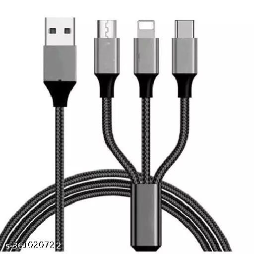 Multi Pin Mobile Data Cable, Latest 3 in 1 Cable Fast,Rapid, Super Charging Cable for Micro USB, i Phone & Type C Devices(1 Pack Of Data Cable )Color Assorted - Springkart 