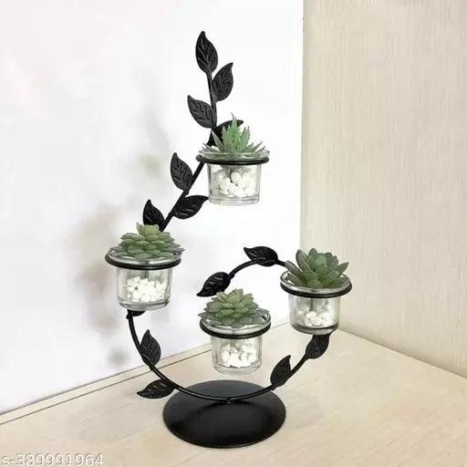 Black Designer Leaf Glass Tea Light Candle Holders Pack of 1