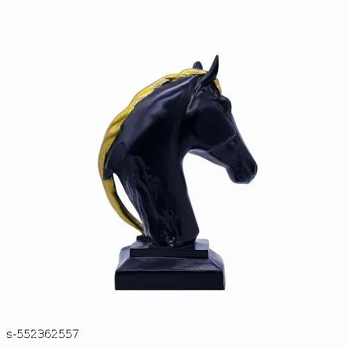 Planet Mart Present Showpiece of Black Horse with Golden Hair Statue Showpiece For Home Living Room Decor | Horse Showpiece & Collectibles| Vaastu Decorative Figurine-5*7.5 Inches |Material : Polyresin
