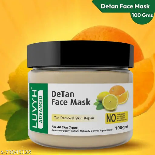 DeTan Face Mask (100g) Cream Mask Skin Brightening Ubtan Face Pack For Glowing Skin,Tan Removal, Whitening, Depigmentation, Oil Control, Acne & Fairness, Pollution removing wash-off face mask