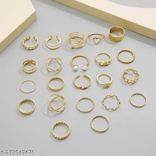 Women Gold Plated Contemporary Stackable Rings Set of 23pcs