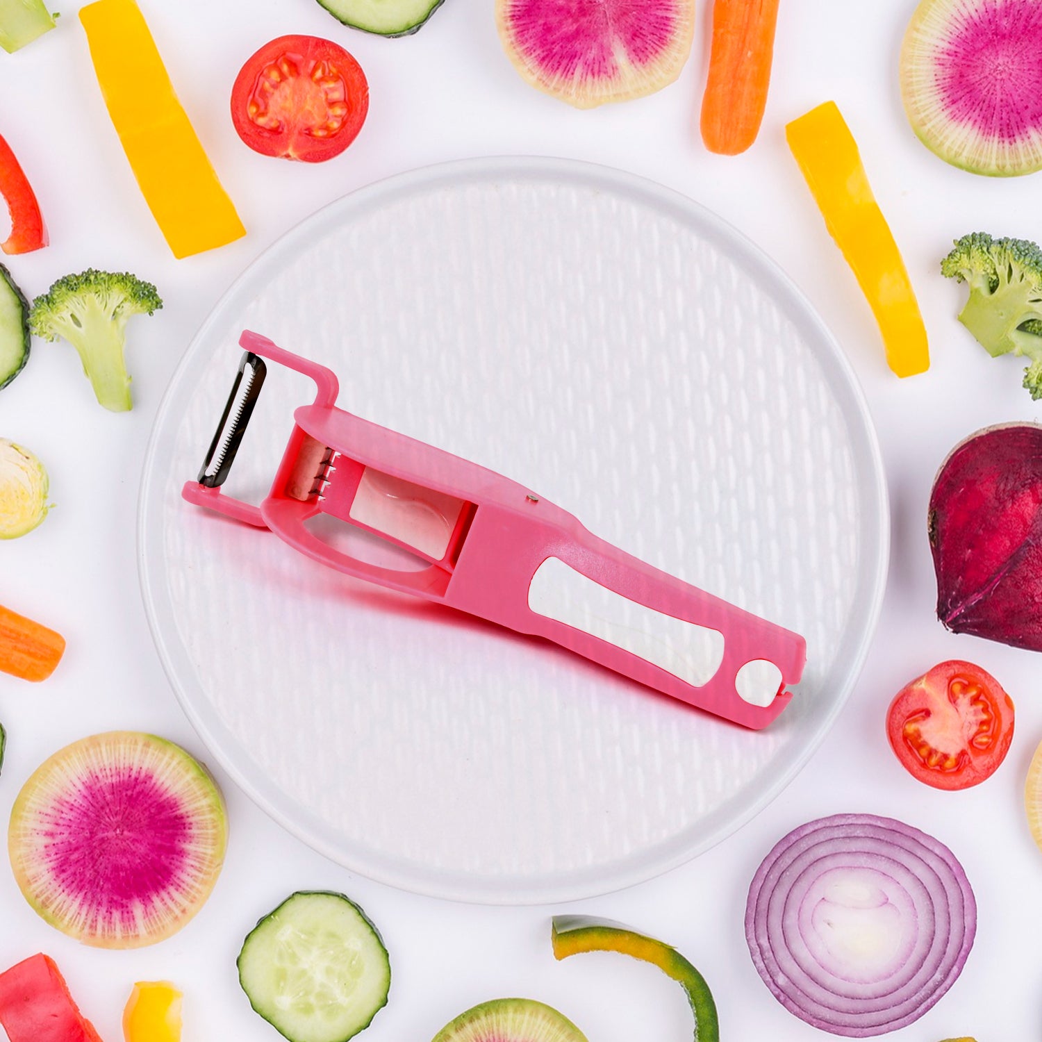 Plastic 2 In 1 Vegetable Fruit Multi Cutter 5 Blade Vegetable Cutter With Peeler (1 Pc Multicolor) - Springkart 