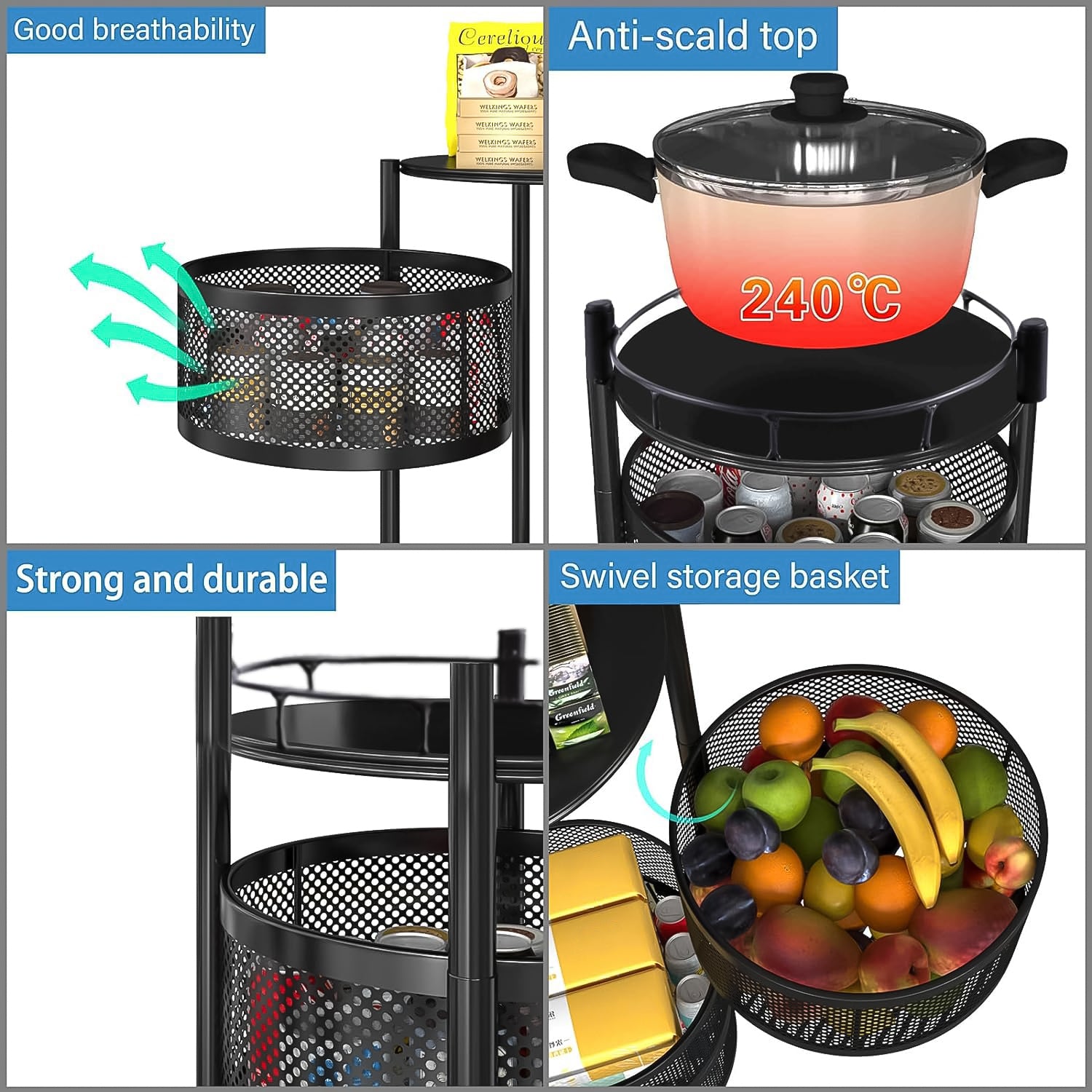 Metal Round High Quality Kitchen Trolley With Wheels (3 Layer 1 Pc) - Springkart 