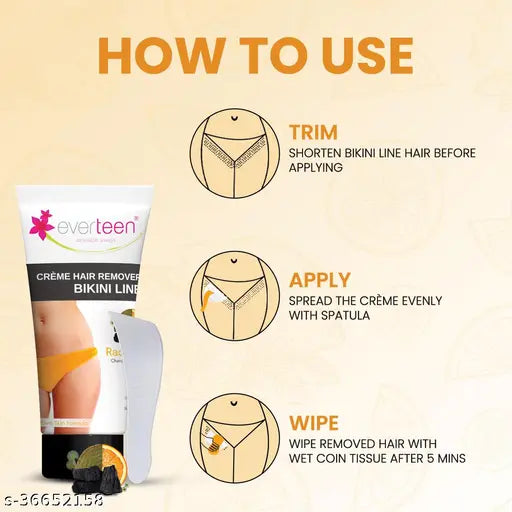 Everteen RADIANCE Bikini Line Hair Remover Creme with Charcoal, Kojic Acid and Vitamin C - 1 Pack (50gm) - Springkart 