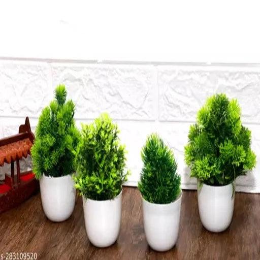 Set Of 4 Artificial Plants With Pot For Home And Office Decor Bonsai Wild Artificial Plant with Pot (11 cm, Green)