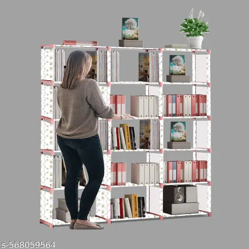 18 Shelf Book shelf Almirah - Foldable, Collapsible & Portable bookshelf, Showcase bookstand Rack, open wardrobe
