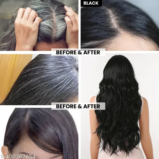 Unisex Hair Colour Shampoo for Men and Women Grey Hair Coverage Long Lasting Color Natural Black, 400 ml