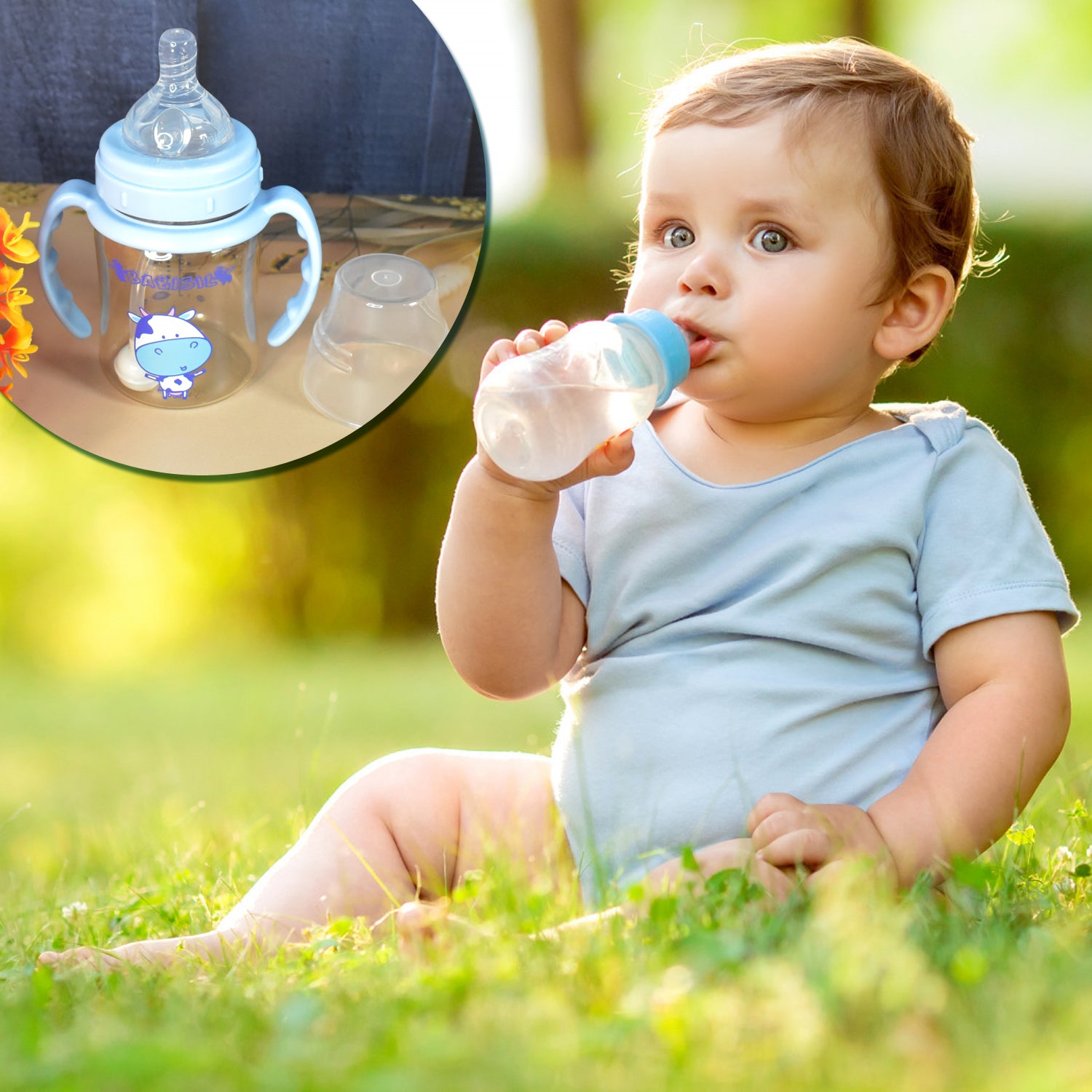 Plastic Baby Feeding Bottle With Handles Cleaning Brush Straw (180 Ml 1 Pc) - Springkart 