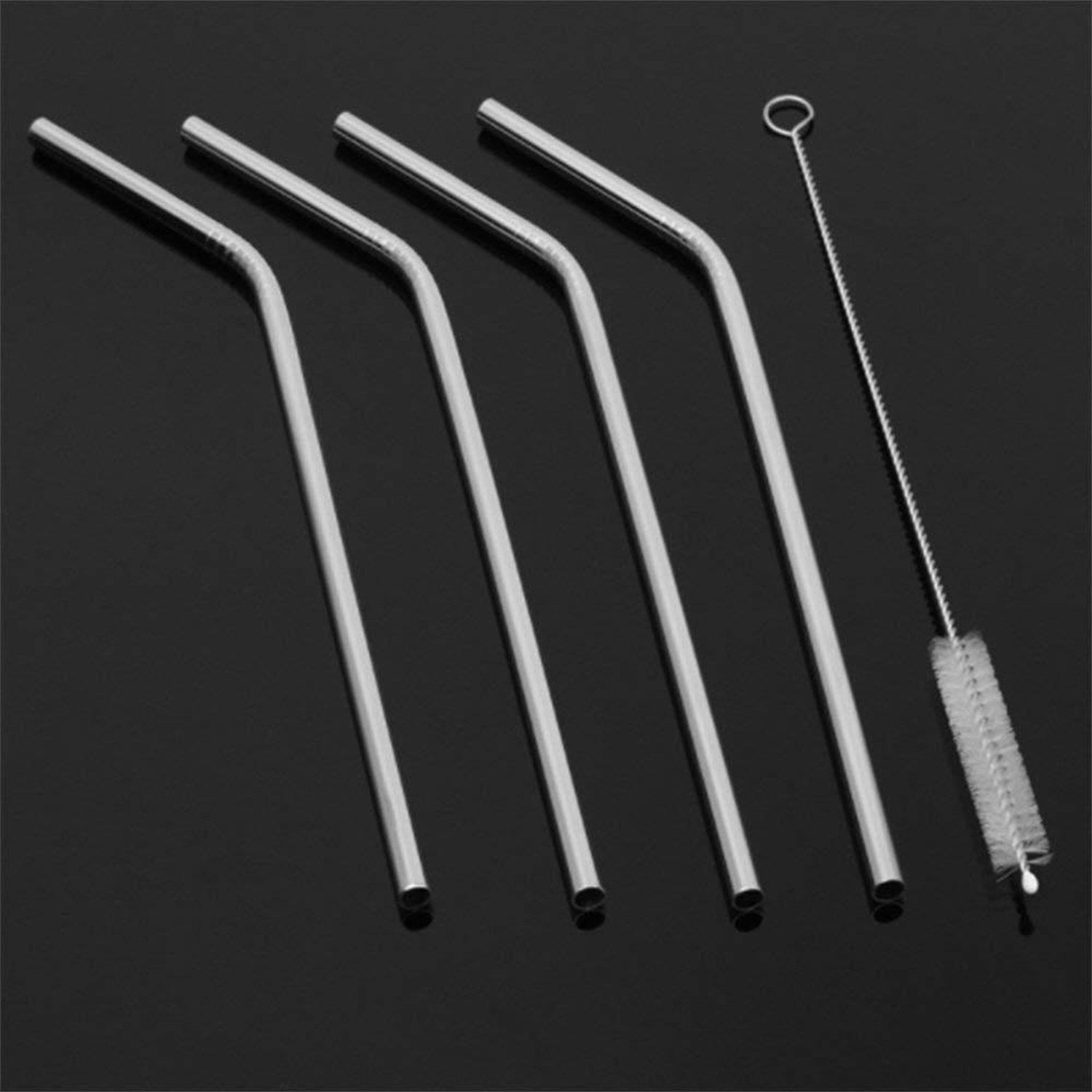 1733 Reusable Stainless Steel Drinking Straws Bent (4 Bent Straws 1 Brush) - Springkart 