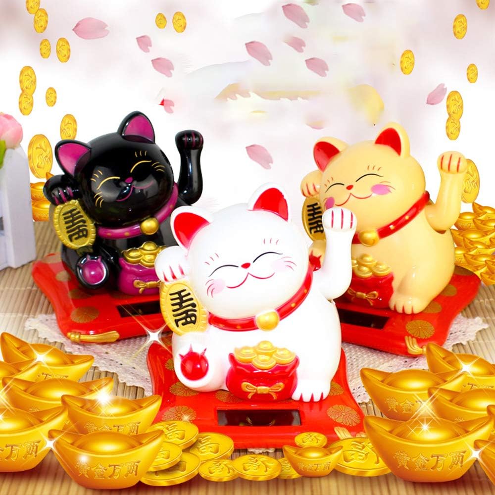 Solar Powered Happy Cat Beautiful With Arm Waves Wealth Cat (1 Pc Mix Color) - Springkart 