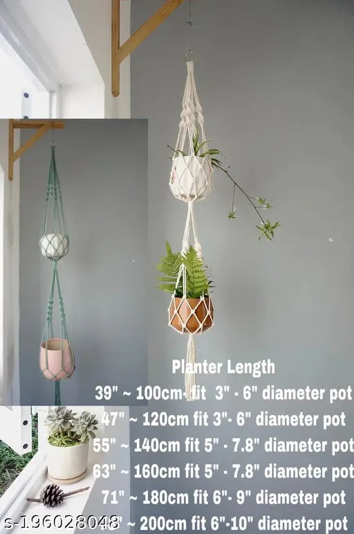 Macrame Double Plant Hanger 2 Tiers Handwoven Cotton Indoor Outdoor Plant Hanging Decor  hanging planters