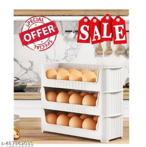 Egg Dispenser Box, 3-Tier Egg Storage Box for Fridge, Holds upto 30 Eggs,
