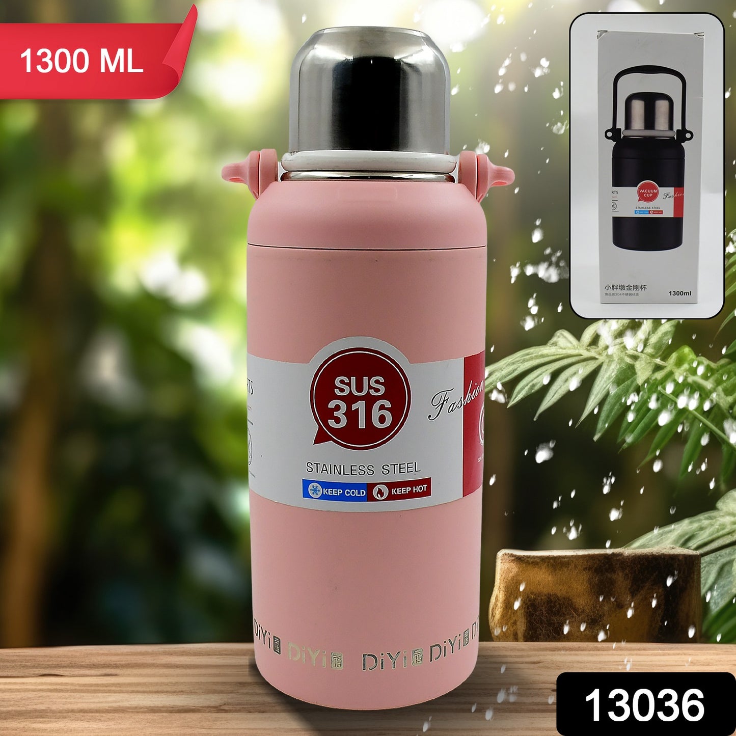 13036 Stainless Steel Tumblers 316 Stainless Steel Vacuum Insulated Cup Bottle Portable Travel Kettle Water Bottle With Handle Outdoor Large Capacity Sports Kettle Cups Bottle (1300 Ml) - Springkart 